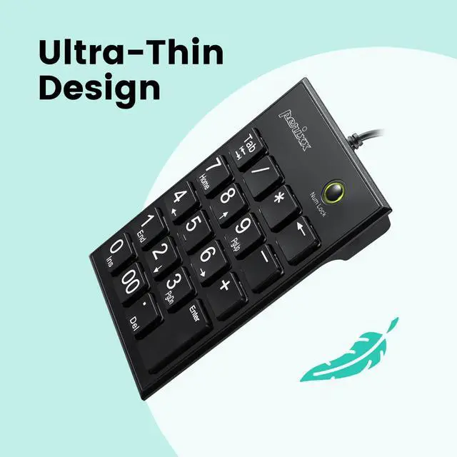 Alt view image 7 of 7 - PPD-202 Wired 19 Keys Slim Numeric Keypad, Big Print Font, Silent Notebook Scissor Key Number Keypad with Tab Key and Num Lock, Black