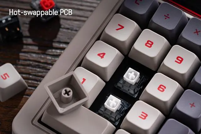 Alt view image 6 of 7 - 18 Keys Retro Mechanical Numpad, Supports PC Numpad & Standard Calculator Mode, Hot-swappable, PC Calculator Shortcut Button, Bluetooth/2.4G/Wired Numpad for Windows and Android - N Edition