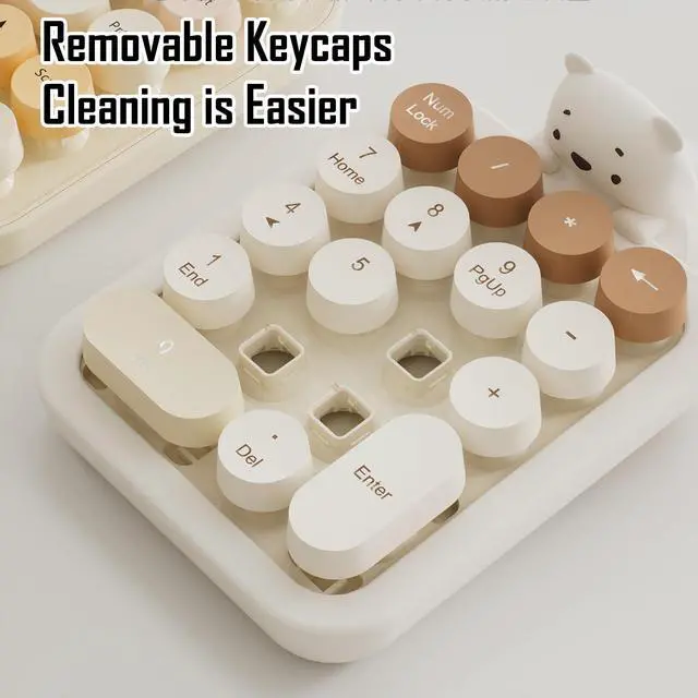 Alt view image 7 of 7 - Cute Wireless Numeric Keypad with Silicone Bear, Colorful Round Keycaps, 2.4G USB Wireless Connection, Portable Financial Accounting Numpad Number Keyboard, Suitable for PC, Laptop (MilkTea)
