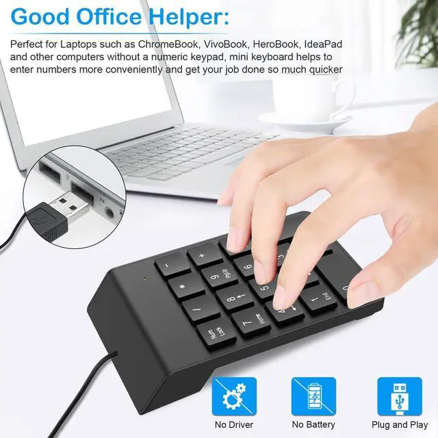 Alt view image 2 of 7 - USB Numeric Keypad Numpad Portable Slim Mini 10 Key Number Pad Keyboard for Laptop Desktop Computer PC, Compatible with ChromeBook Surface Notebook, Tax Accountant Calculate Office Travel & Home