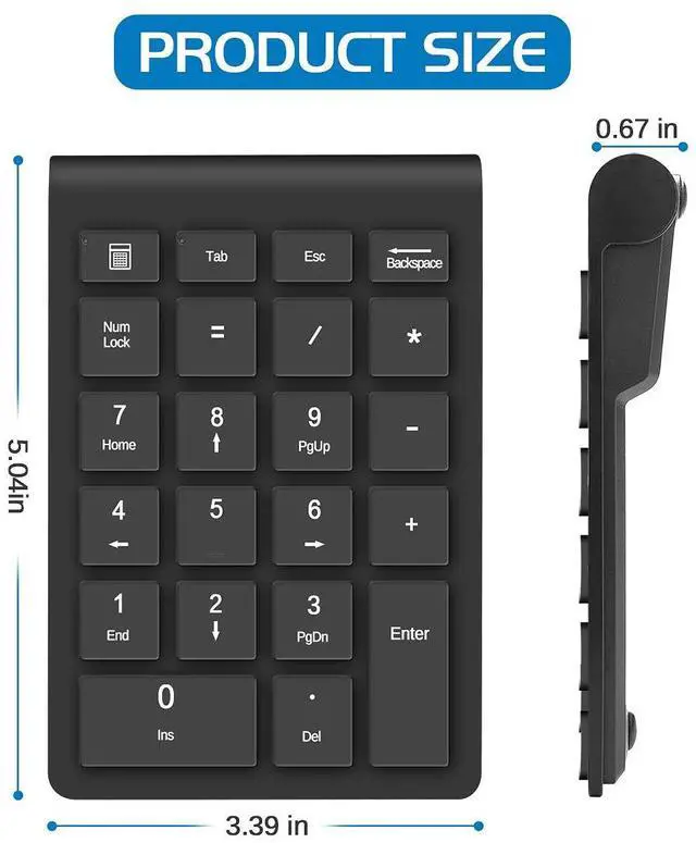 Alt view image 3 of 7 - Wireless Number Pads, Numeric Keypad Numpad 22 Keys Portable 2.4 GHz Financial Accounting Number Keyboard Extensions 10 Key for Laptop, PC, Desktop, Surface Pro, Notebook