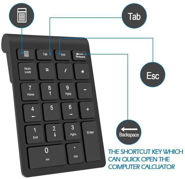 Alt view image 6 of 7 - Wireless Number Pads, Numeric Keypad Numpad 22 Keys Portable 2.4 GHz Financial Accounting Number Keyboard Extensions 10 Key for Laptop, PC, Desktop, Surface Pro, Notebook