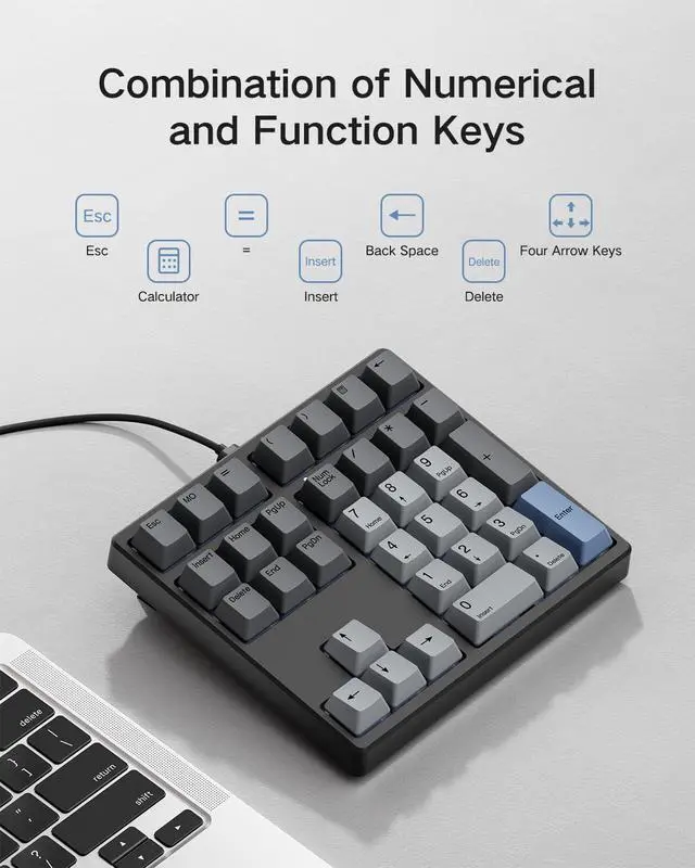 Alt view image 4 of 7 - Custom Mechanical Number Pad, QMK/VIA Programmable Hot Swappable Numpad 34 Keys Wired USB RGB Backlit Numeric Keypad with PBT Keycaps for Laptop, MacBook,Compact Keyboards (Black, Linear Switch)