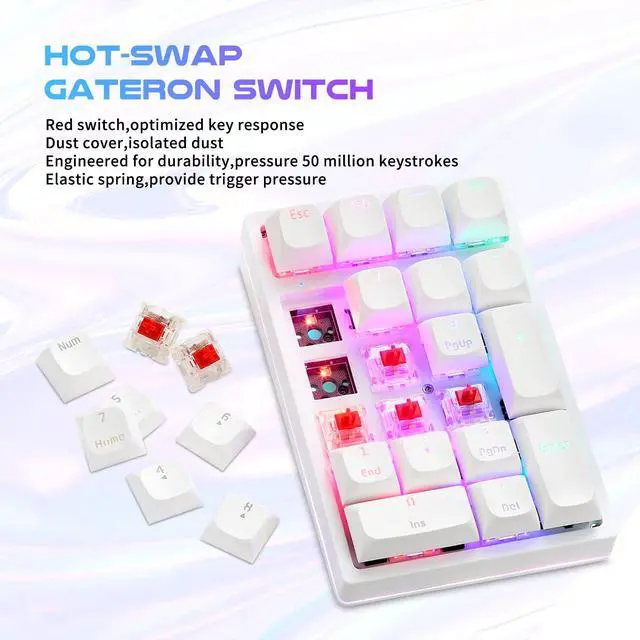 Alt view image 3 of 7 - Mechanical Numeric Keypad Hot-Swap Red axis Wired Gaming RGB Backlit PBT Keycap 21 Keys Mini Numpad Portable Keypad Extended Layout(Red axis)