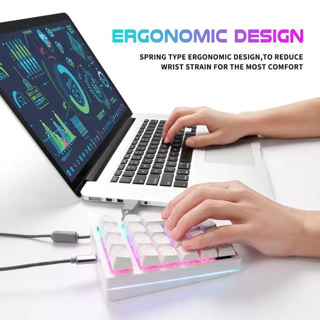 Alt view image 5 of 7 - Mechanical Numeric Keypad Hot-Swap Red axis Wired Gaming RGB Backlit PBT Keycap 21 Keys Mini Numpad Portable Keypad Extended Layout(Red axis)