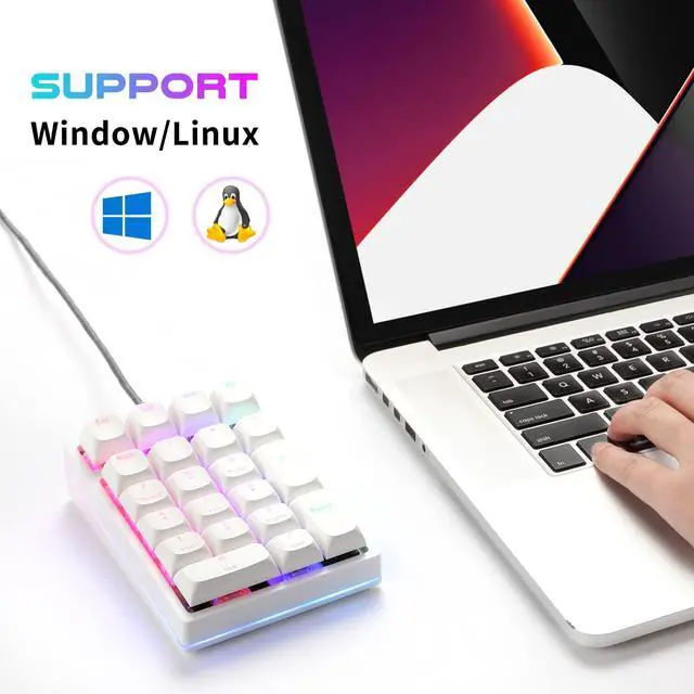 Alt view image 6 of 7 - Mechanical Numeric Keypad Hot-Swap Red axis Wired Gaming RGB Backlit PBT Keycap 21 Keys Mini Numpad Portable Keypad Extended Layout(Red axis)