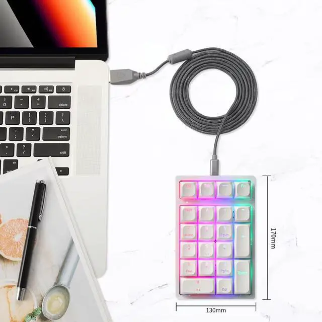 Alt view image 7 of 7 - Mechanical Numeric Keypad Hot-Swap Red axis Wired Gaming RGB Backlit PBT Keycap 21 Keys Mini Numpad Portable Keypad Extended Layout(Red axis)