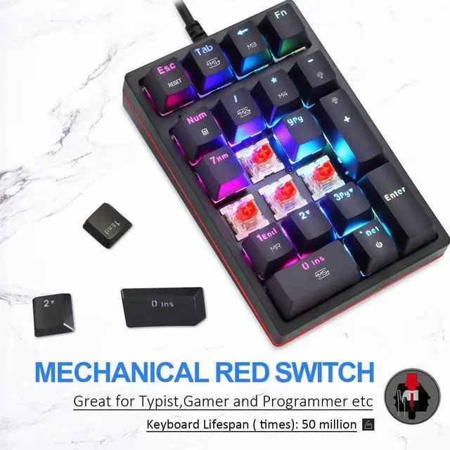 Alt view image 2 of 7 - Macro Mechanical Numeric Keypad USB Wired 21 Keys Mini Numpad Portable Keypad RGB Backlight Gaming Keypad Extended Layout for Cashier(Fully Programmable Keys)