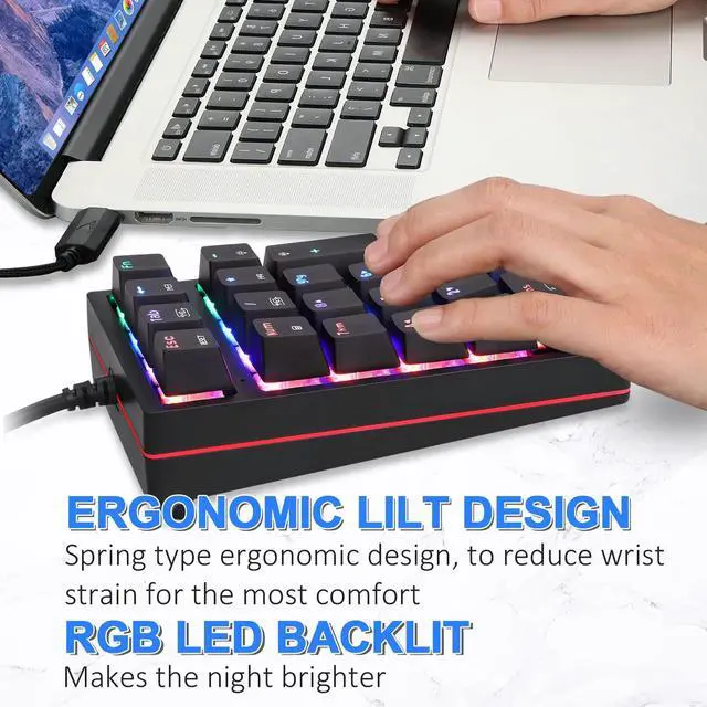 Alt view image 3 of 7 - Macro Mechanical Numeric Keypad USB Wired 21 Keys Mini Numpad Portable Keypad RGB Backlight Gaming Keypad Extended Layout for Cashier(Fully Programmable Keys)