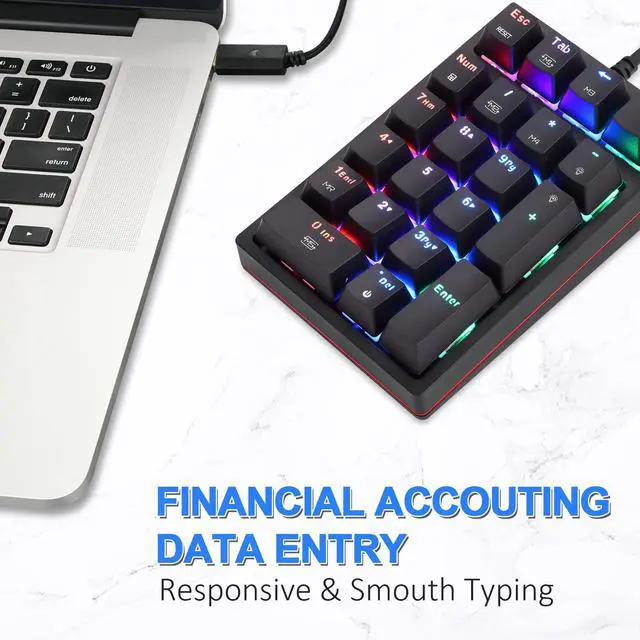 Alt view image 4 of 7 - Macro Mechanical Numeric Keypad USB Wired 21 Keys Mini Numpad Portable Keypad RGB Backlight Gaming Keypad Extended Layout for Cashier(Fully Programmable Keys)