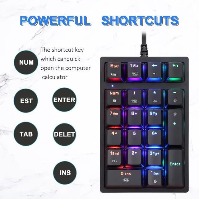 Alt view image 5 of 7 - Macro Mechanical Numeric Keypad USB Wired 21 Keys Mini Numpad Portable Keypad RGB Backlight Gaming Keypad Extended Layout for Cashier(Fully Programmable Keys)