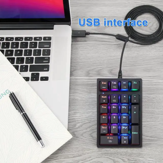 Alt view image 6 of 7 - Macro Mechanical Numeric Keypad USB Wired 21 Keys Mini Numpad Portable Keypad RGB Backlight Gaming Keypad Extended Layout for Cashier(Fully Programmable Keys)