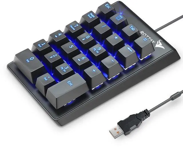 Main image of Number Pad, Mechanical USB Wired Numeric Keypad with Blue LED Backlit 22 Key Numpad for Laptop Desktop Computer PC Black (Blue switches)