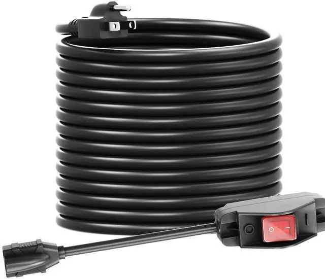 Main image of 15FT Extension Cord with Waterproof Switch, 14AWG 1875W Black Outdoor Heavy Duty 3 Prong Extension Cable, 14/3 SJTW Extension Cords Control Switch ON/Off 15A 125V Grounded Plug Receptacle, UL Listed