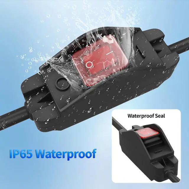 Alt view image 5 of 7 - 15FT Extension Cord with Waterproof Switch, 14AWG 1875W Black Outdoor Heavy Duty 3 Prong Extension Cable, 14/3 SJTW Extension Cords Control Switch ON/Off 15A 125V Grounded Plug Receptacle, UL Listed