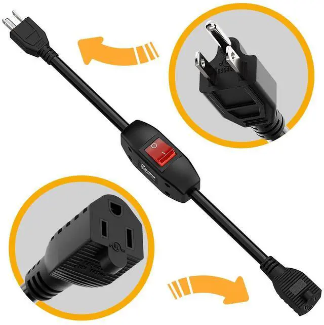 Alt view image 2 of 7 - Inline On/Off Switch Extension Cord, 3-Prong Household Switchable Power Cord, Heavy Duty 23A 125V,16A 250V Double Break Switch Extension Cord, 40CM Cord,40CM