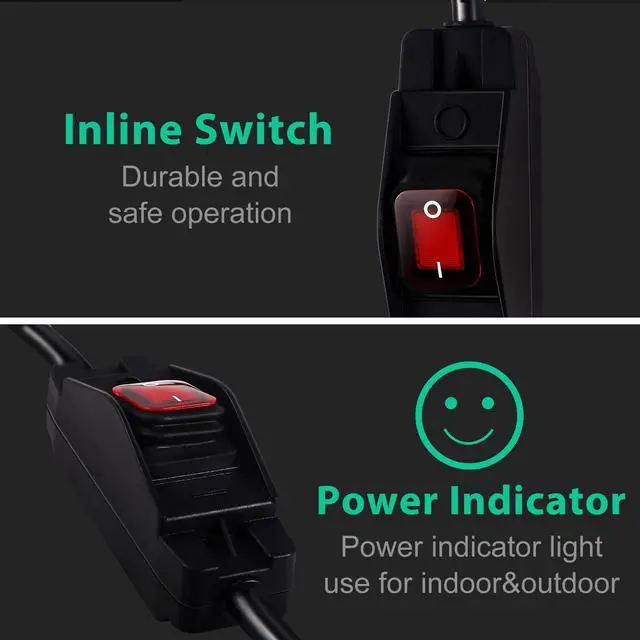 Alt view image 7 of 7 - Outdoor Extension Cords with Switch Waterproof Switch 3 Prong Extension Cord with Inline Cord Switch, Heavy Duty Extension Cord 125v/250v Black Sjtw Extension Cord(1.5 Ft)