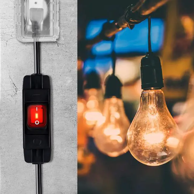 Alt view image 4 of 7 - Outdoor Extension Cords with Switch Waterproof Switch 3 Prong Extension Cord with Inline Cord Switch, Heavy Duty Extension Cord 125v/250v Black Sjtw Extension Cord(1.5 Ft)