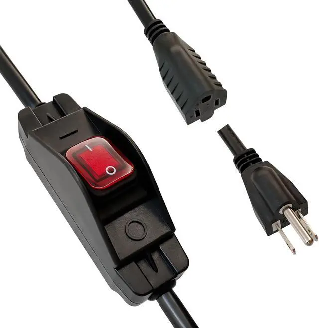 Main image of 1.5 Ft Outdoor Extension Cord with Waterproof Switch, 14/3 SJTW, 16A 125v/250v Grounded 3-Prong Plug, Black