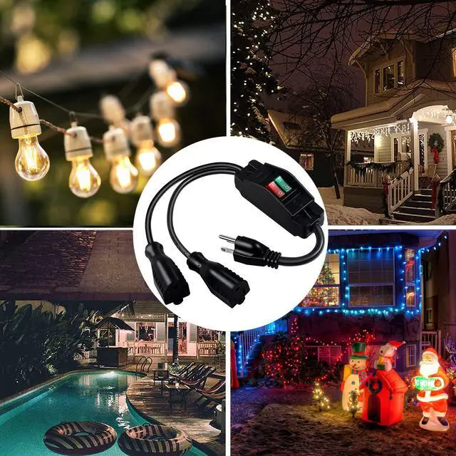 Alt view image 6 of 7 - 2 Way Extension Cord with On/Off Switch, 3 Prong Outdoor Extension Cord Splitter, Heavy Duty SJTW 14AWG 15A/125V and 18AWG 10A/125V Power Cord (1.6 Ft, Black)