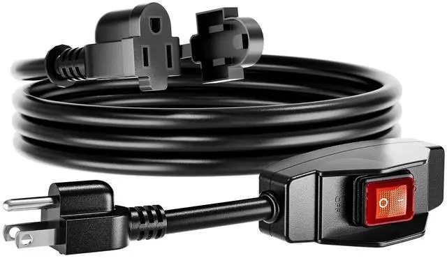 Main image of 6 FT Extension Cord with Switch, 14/3 AWG Gauge 1875W/15A Grounded Outlets 3 Prong Plugs with Safety Cover, Heavy Duty Cable On/Off Waterproof Switch,ETL Listed