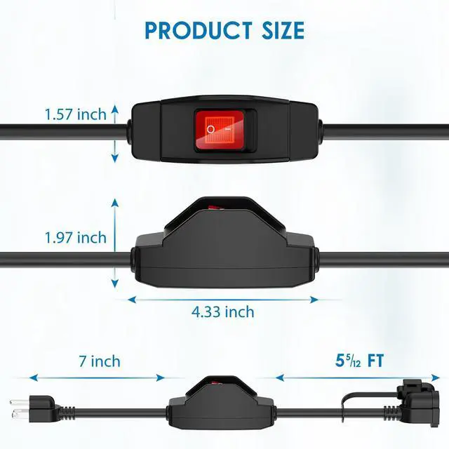 Alt view image 7 of 7 - 6 FT Extension Cord with Switch, 14/3 AWG Gauge 1875W/15A Grounded Outlets 3 Prong Plugs with Safety Cover, Heavy Duty Cable On/Off Waterproof Switch,ETL Listed