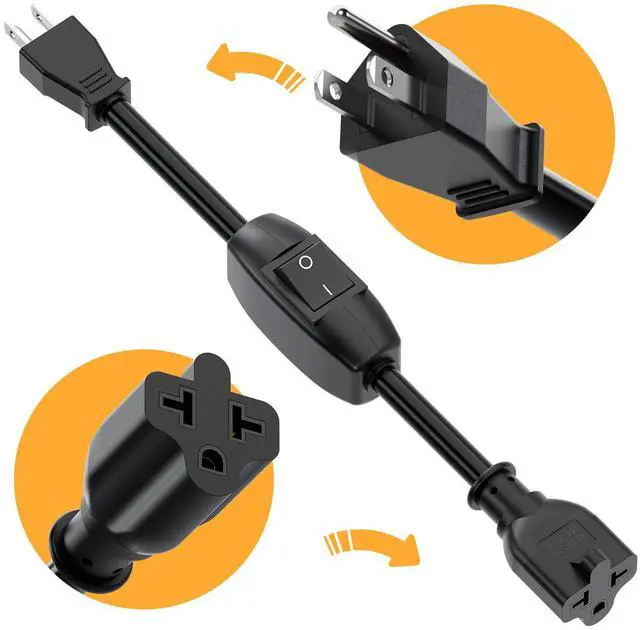 Alt view image 2 of 7 - Heavy Duty On/Off Switch Extension Cord 12-AWG 15A Household Plug Male to Female T Blade Adapter Cable with Heavy Duty Double Break 20A 125V Inline Switch, L=32CM