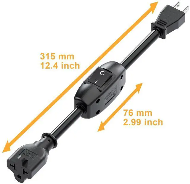 Alt view image 5 of 7 - Heavy Duty On/Off Switch Extension Cord 12-AWG 15A Household Plug Male to Female T Blade Adapter Cable with Heavy Duty Double Break 20A 125V Inline Switch, L=32CM