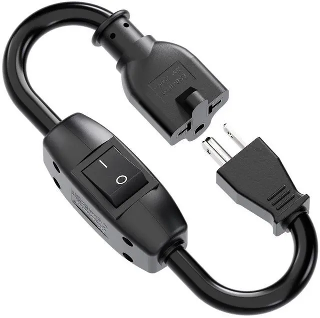 Alt view image 7 of 7 - Heavy Duty On/Off Switch Extension Cord 12-AWG 15A Household Plug Male to Female T Blade Adapter Cable with Heavy Duty Double Break 20A 125V Inline Switch, L=32CM