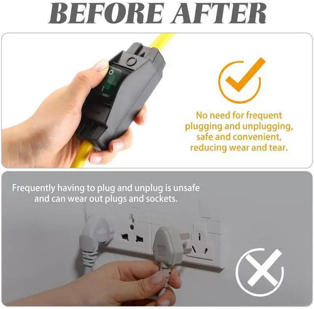 Alt view image 6 of 7 - 1.5FT SJTW 12AWG Outdoor Waterproof Extension in-Line On/Off Switch Cord Compatible with NEMA 5-15P to 5-15R/5-20R/6-15R/6-20R, IP57 Waterproof, 20A 125V 4-in-1 T-Blade Female, ETL Listed