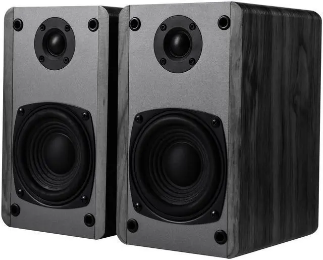 Alt view image 3 of 7 - T25 Passive 2 Way Bookshelf Speakers 60 Watts (30W x 2) with preinstalled Wall Mount Bracket- Beech Wood Finish, Pair - Receiver or Amplifier Needed to Operate (Black)