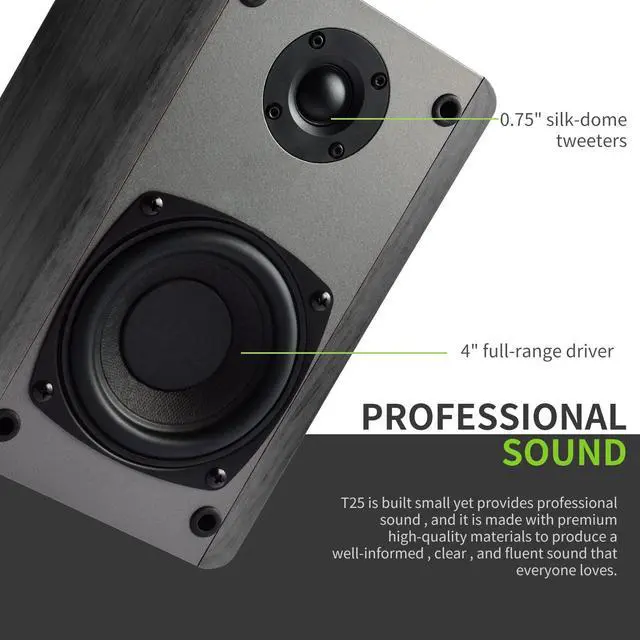 Alt view image 4 of 7 - T25 Passive 2 Way Bookshelf Speakers 60 Watts (30W x 2) with preinstalled Wall Mount Bracket- Beech Wood Finish, Pair - Receiver or Amplifier Needed to Operate (Black)