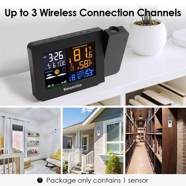 Alt view image 4 of 6 - Atomic Projection Alarm Clock with Weather Station for Bedrooms, Projector Clocks with WWVB Function, Indoor Outdoor Thermometer Wireless, Temperature Humidity Monitor and Weather Forecast