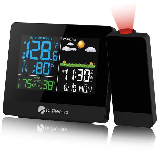 Main image of Projection Alarm Clock, Digital Clock Projector on Ceiling with Indoor/Outdoor Temperature Display, Dual Alarms, Colored Backlight, Weather Forecast, and Battery Backup for Bedroom
