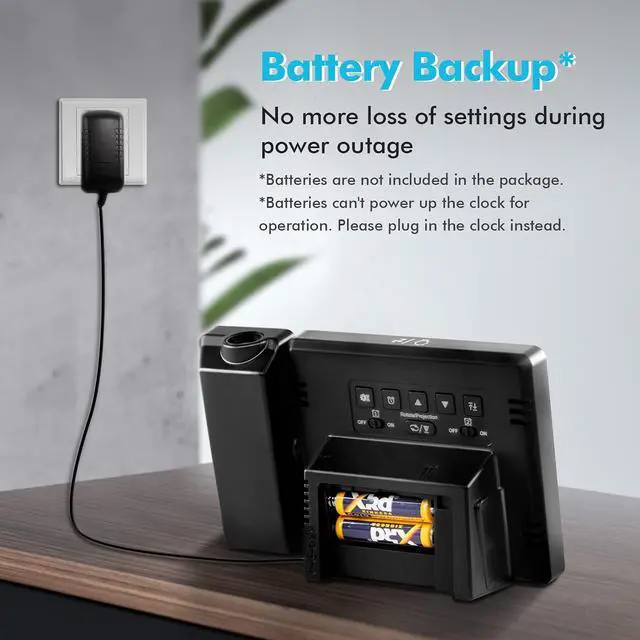 Alt view image 7 of 7 - Projection Alarm Clock, Digital Clock Projector on Ceiling with Indoor/Outdoor Temperature Display, Dual Alarms, Colored Backlight, Weather Forecast, and Battery Backup for Bedroom