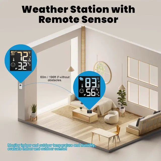 Alt view image 6 of 7 - Projection Alarm Clock Weather Station, WWVB Atomic Projector Clock with Sensor, Adjustable Backlight, Indoor Outdoor Temperature Humidity, Digital Projection Clock for Bedroom Ceiling