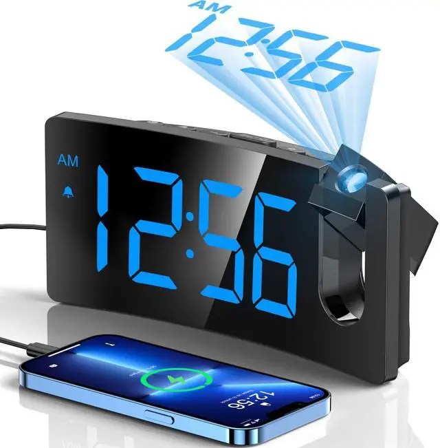 Main image of Projection Alarm Clock, Digital Clock with 180° Rotatable Projector, 3-Level Brightness Dimmer, Clear LED Display, USB Charger, Progressive Volume, 9mins Snooze,12/24H, for Bedroom