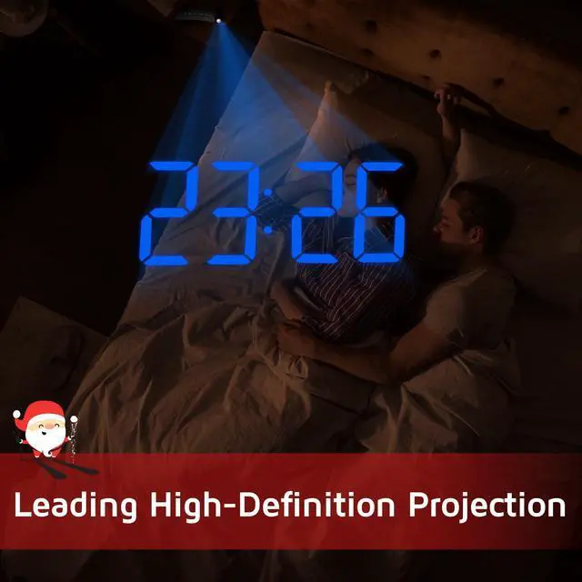 Alt view image 2 of 6 - Projection Alarm Clock, Digital Clock with 180° Rotatable Projector, 3-Level Brightness Dimmer, Clear LED Display, USB Charger, Progressive Volume, 9mins Snooze,12/24H, for Bedroom