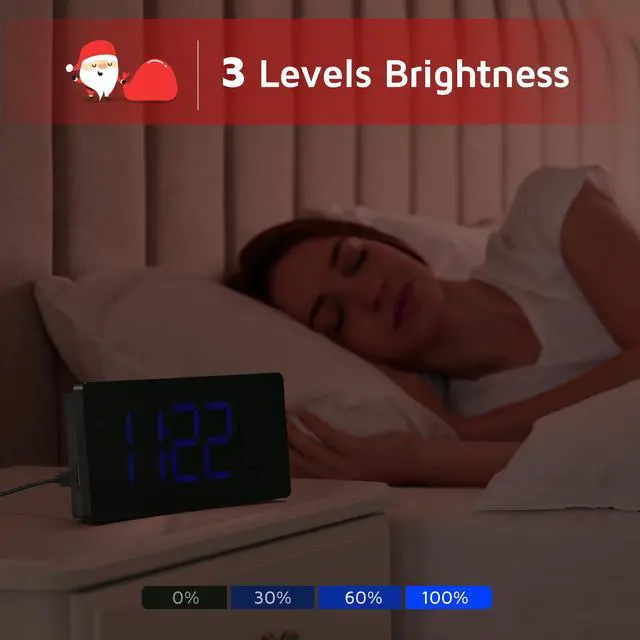 Alt view image 3 of 6 - Projection Alarm Clock, Digital Clock with 180° Rotatable Projector, 3-Level Brightness Dimmer, Clear LED Display, USB Charger, Progressive Volume, 9mins Snooze,12/24H, for Bedroom