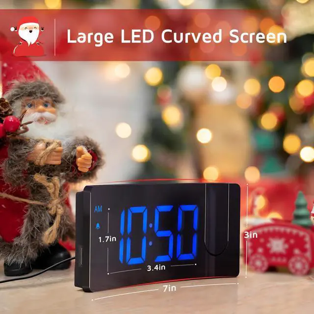Alt view image 5 of 6 - Projection Alarm Clock, Digital Clock with 180° Rotatable Projector, 3-Level Brightness Dimmer, Clear LED Display, USB Charger, Progressive Volume, 9mins Snooze,12/24H, for Bedroom