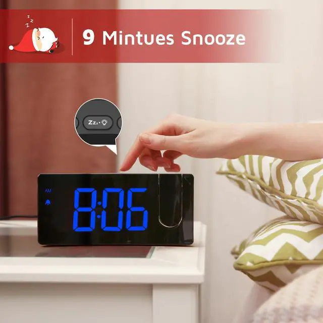 Alt view image 6 of 6 - Projection Alarm Clock, Digital Clock with 180° Rotatable Projector, 3-Level Brightness Dimmer, Clear LED Display, USB Charger, Progressive Volume, 9mins Snooze,12/24H, for Bedroom