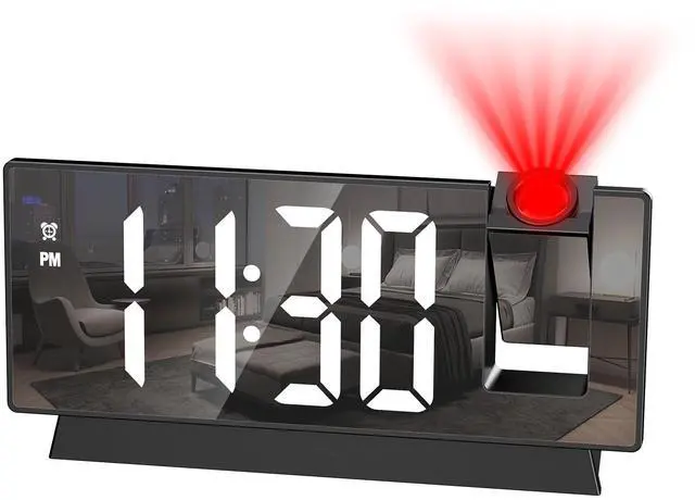 Main image of Projection Alarm Clock with 180° Rotatable Display, Digital Mirror Clock with Auto Dimmer, 4 Adjustable Brightness Levels, Snooze, 12/24H Format for Bedroom, Office, Home