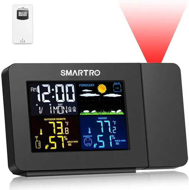 Main image of SC91 Projection Alarm Clock for Bedrooms with Weather Station, Wireless Indoor Outdoor Thermometer, Temperature Humidity Monitor Gauge Hygrometer