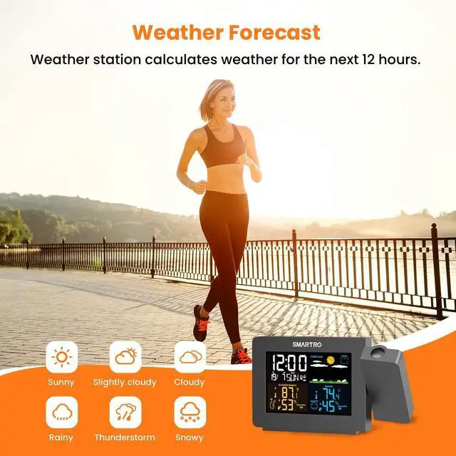 Alt view image 4 of 7 - SC91 Projection Alarm Clock for Bedrooms with Weather Station, Wireless Indoor Outdoor Thermometer, Temperature Humidity Monitor Gauge Hygrometer