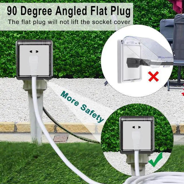 Alt view image 3 of 7 - 15FT White Outdoor Extension Cord - 16AWG 90-Degree Flat Plug 3 Prong SJTW Extension Cord for Christmas Light, Single Weatherproof Flexible Yard Power Cord 125V 13A 1625W