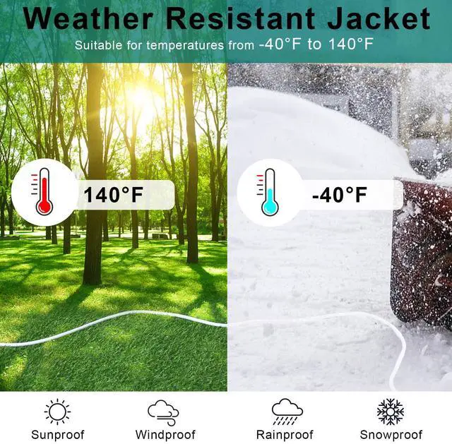 Alt view image 5 of 7 - 15FT White Outdoor Extension Cord - 16AWG 90-Degree Flat Plug 3 Prong SJTW Extension Cord for Christmas Light, Single Weatherproof Flexible Yard Power Cord 125V 13A 1625W