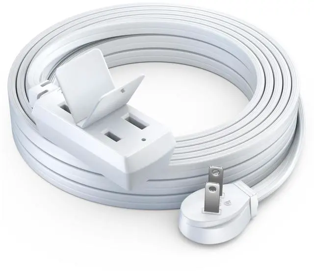 Main image of Cable 15 Foot Flat Plug Extension CordWire, Multi Outlet - Angled Plug Extension Cord with Safety Cover - White