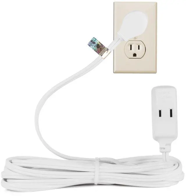 Alt view image 6 of 7 - Cable 15 Foot Flat Plug Extension CordWire, Multi Outlet - Angled Plug Extension Cord with Safety Cover - White
