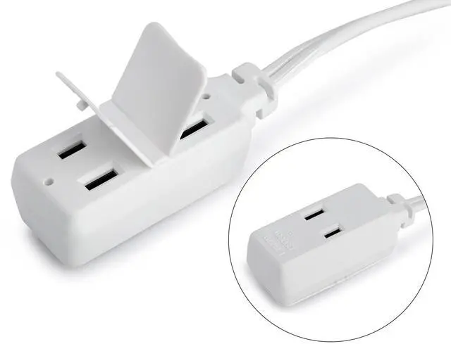 Alt view image 7 of 7 - Cable 15 Foot Flat Plug Extension CordWire, Multi Outlet - Angled Plug Extension Cord with Safety Cover - White