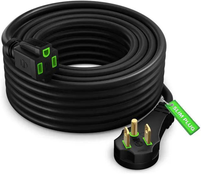 Main image of Flat Plug Extension Cord 25 ft with Slim Space-Saving Plug Design, Low Profile Extension Cord 16AWG (Black)